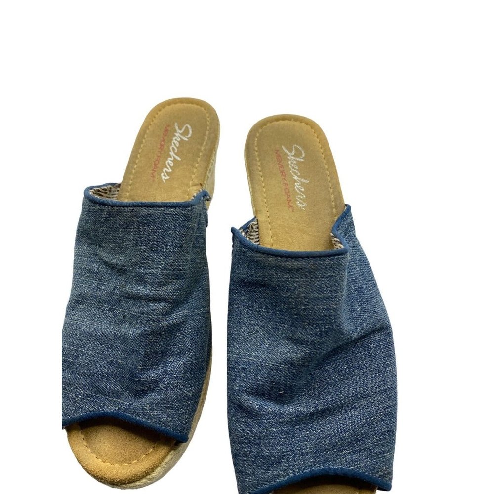 Skechers Memory Foam Blue Denim Upper Slide Wedge… - image 1